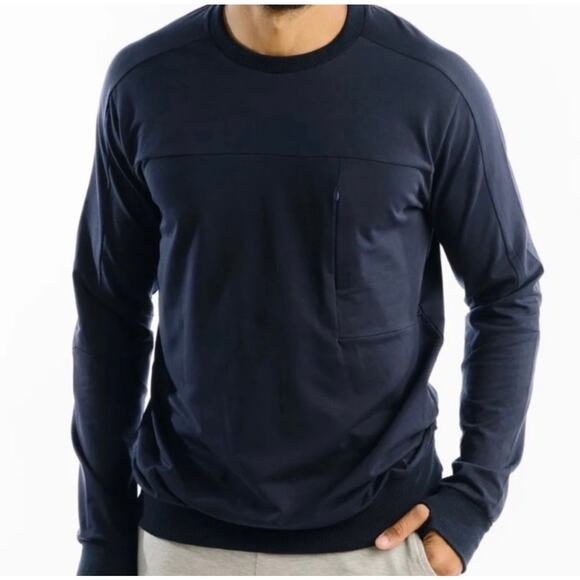 ZYIA Active Men’s Vertical Zipper Crewneck Sweatshirt Navy Blue Medium - Picture 1 of 8